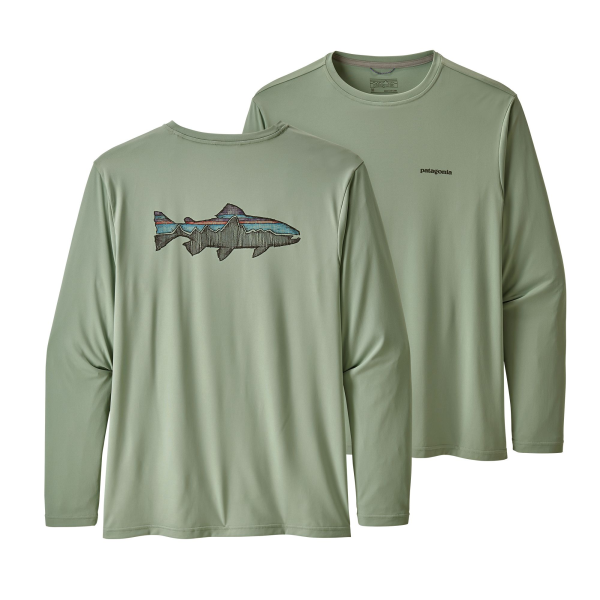 Patagonia LS Capilene Cool Daily Fish Graphic Tee Sketched Fitz Roy Trout Celadon Patagonia LS Capilene Cool Daily Fish Graphic Tee Sketched Fitz Roy Trout Celadon